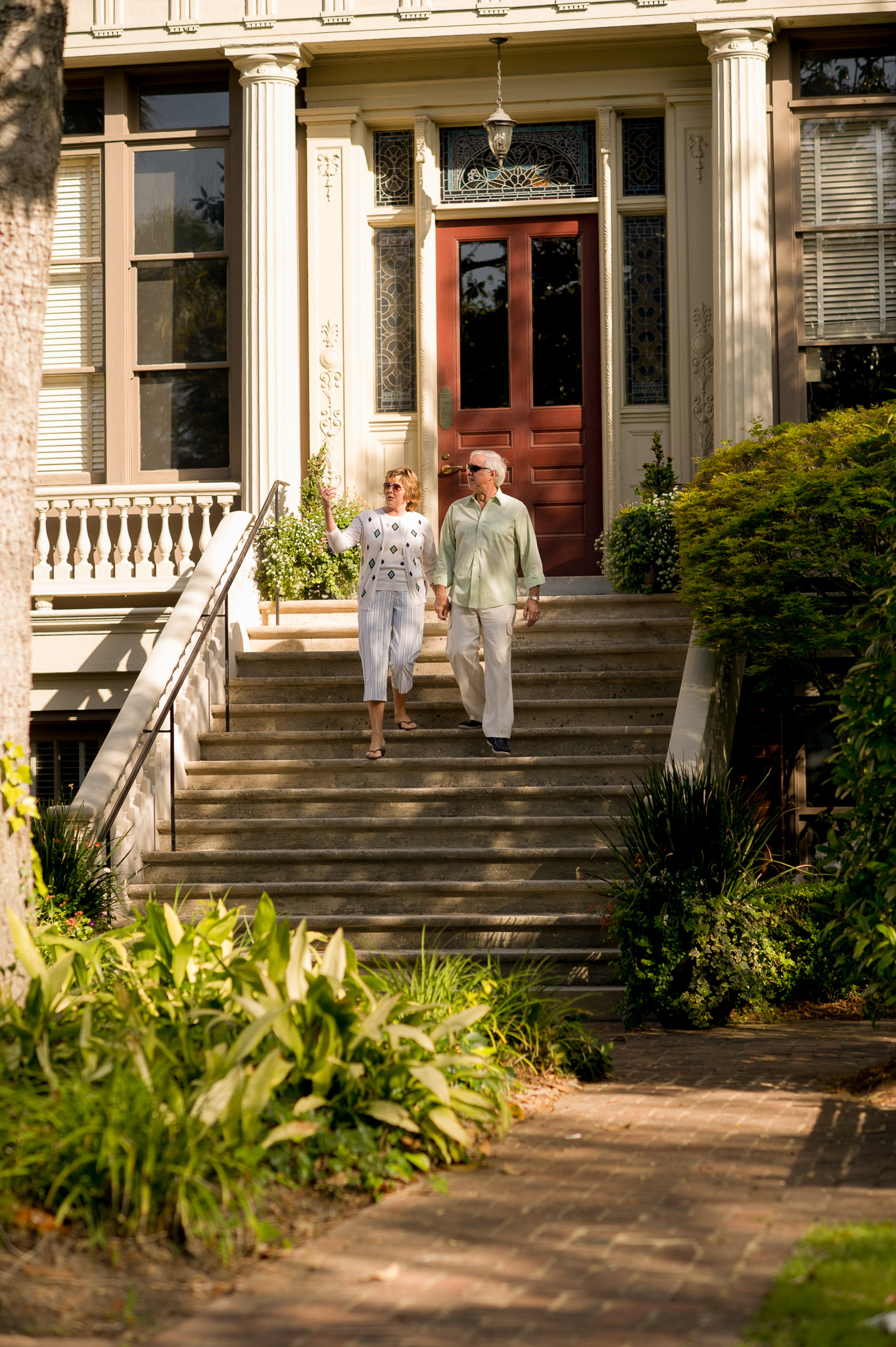 Couple on the stairs at Wentworth Mansion