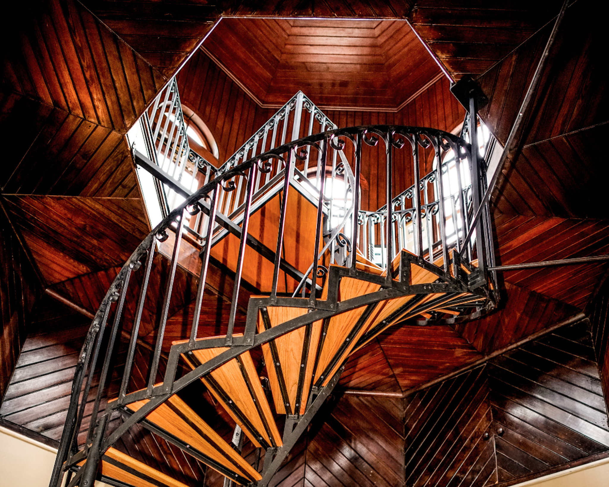 Spiral staircase leading to the cupola at Wentworth Mansion
